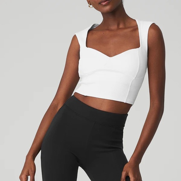ALO Yoga Ribbed Sweetheart Short Sleeve white crop top XS - Picture 4 of 5
